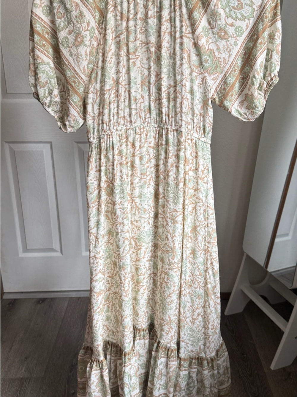 by the river boho floral midi maxi dress cream sage puff sleeve size s - Picture 4 of 10